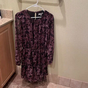 NWOT Allison Joy woman purple and black flouncy long sleeve dress